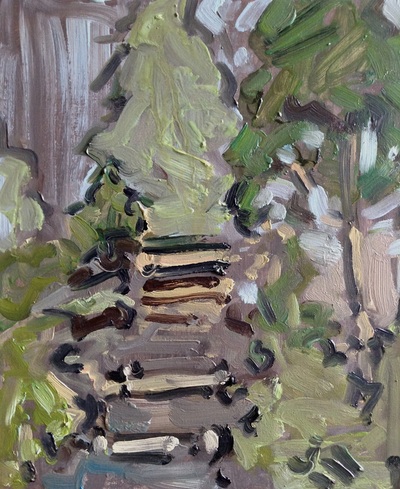 Cemetery Steps, Winter - 25x30cm, Oil on Board, 2014, Martin Hill