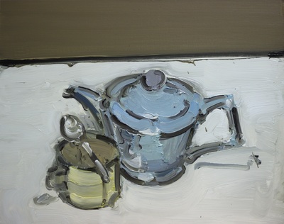 Blue Teapot and Cup - 40x50cm, Oil on Board, 2015, Martin Hill