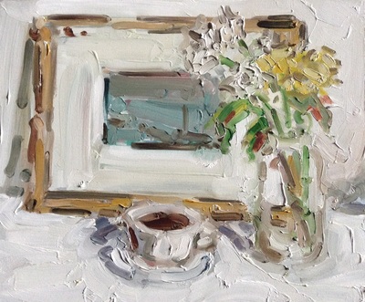 Still Life with Coffee and Flowers - 25x30cm, Oil on Board, 2014, Martin Hill