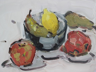 Bowl with Fruit - 30x40cm, Oil on Board, 2015, Martin Hill