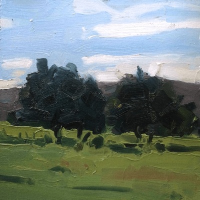 Trees in Field - 20x20cm, Oil on Board, 2015, Martin Hill