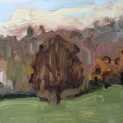 Landscape with Tree - 18.2x18.2cm, Oil on Board, 2014, Martin Hill