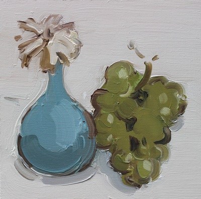 Flower and Grapes - 20x20cm, Oil on Board, 2015, Martin Hill