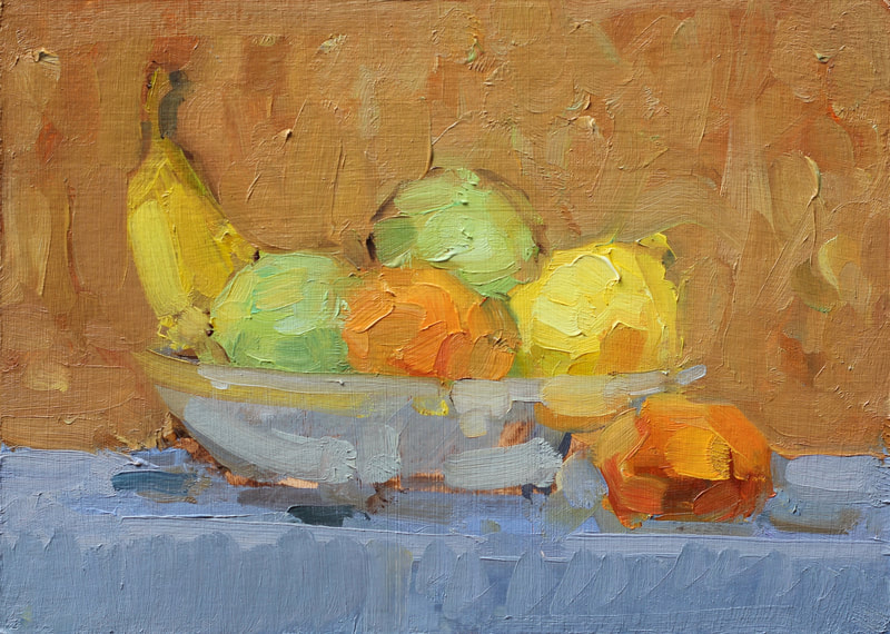 Bowl of Fruit Study II - 15x20cm, Oil on Card,  Martin Hill