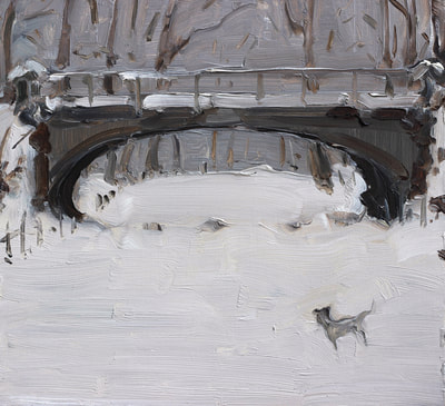 Bridge in Snow - 29x31cm, Oil on Board, 2015, Martin Hill