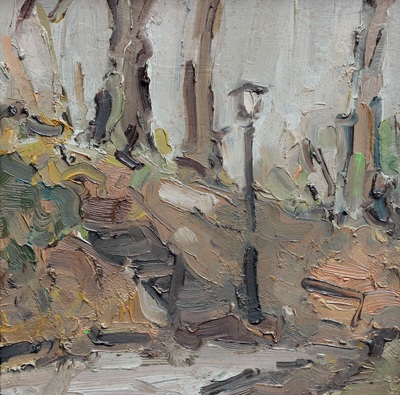 Lamp Post and Steps - 20x20cm, Oil on Board, 2014, Martin Hill