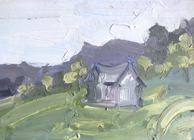 Mountain Cottage - 23.5x34cm, Oil on Card, 2014, Martin Hill