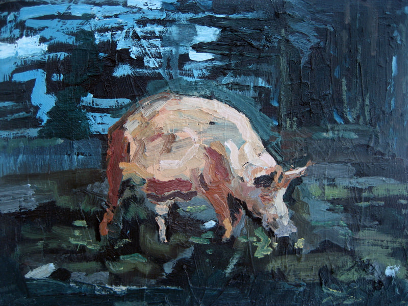 Pig II, 30x40cm, Oil on Board, Collection of The University of Dundee, Martin Hill