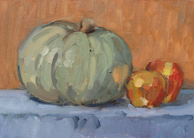 Pumpkin and Apples - 15x20cm, Oil on Card,  Martin Hill