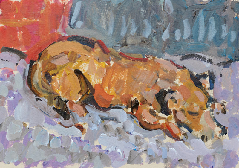 Sleeping Dog, 15x21cm, Acrylic on Paper, Martin Hill