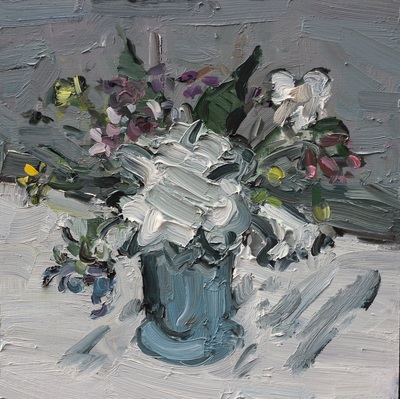 Vase of Flowers - 30x30cm, Oil on Board, 2015, Martin Hill